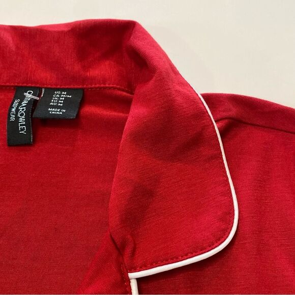 Cynthia Rowley Notch Collar Nightshirt Long Sleeve Red With White Trim Women's M - Picture 11 of 16